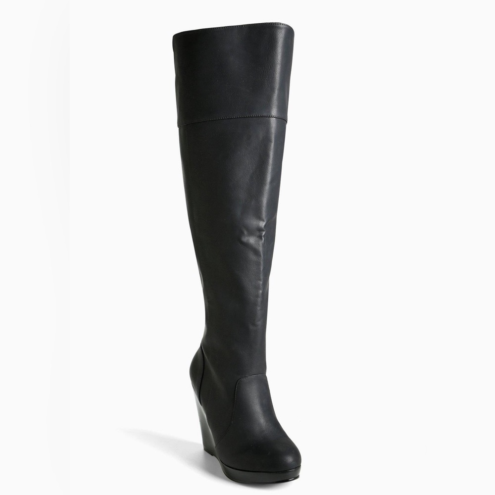 Torrid Women’s 9.5W Over the Knee Wedge Boots Wide Width Wide Calf Black